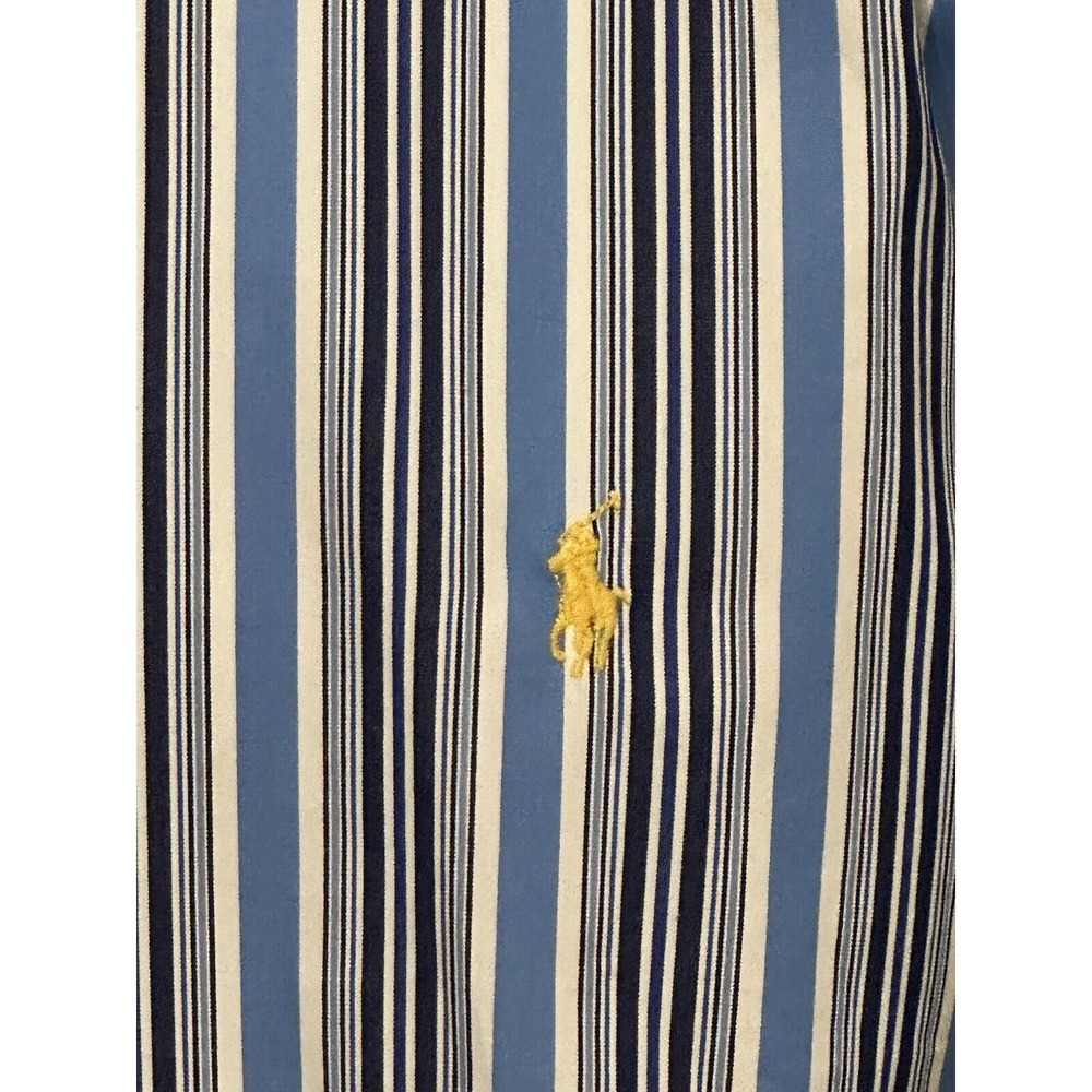 POLO RALPH LAUREN MEN Dress Shirt Stripe Blue STANTON Loose Fit Collar Stays L